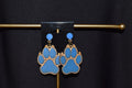 All Natural Hand Painted Both Sides Wood Studback Earring - Blue Dog Paw