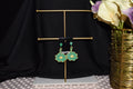 All Natural Hand Painted Both Sides Wood Studback Earring - Green Clover