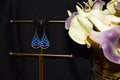All Natural Hand Painted Both Sides Wood Dangle Earring - Blue and Gold Beehive
