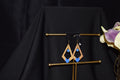 All Natural Hand Painted Both Sides Wood Dangle Earring - Geometric Style Blue and Gold