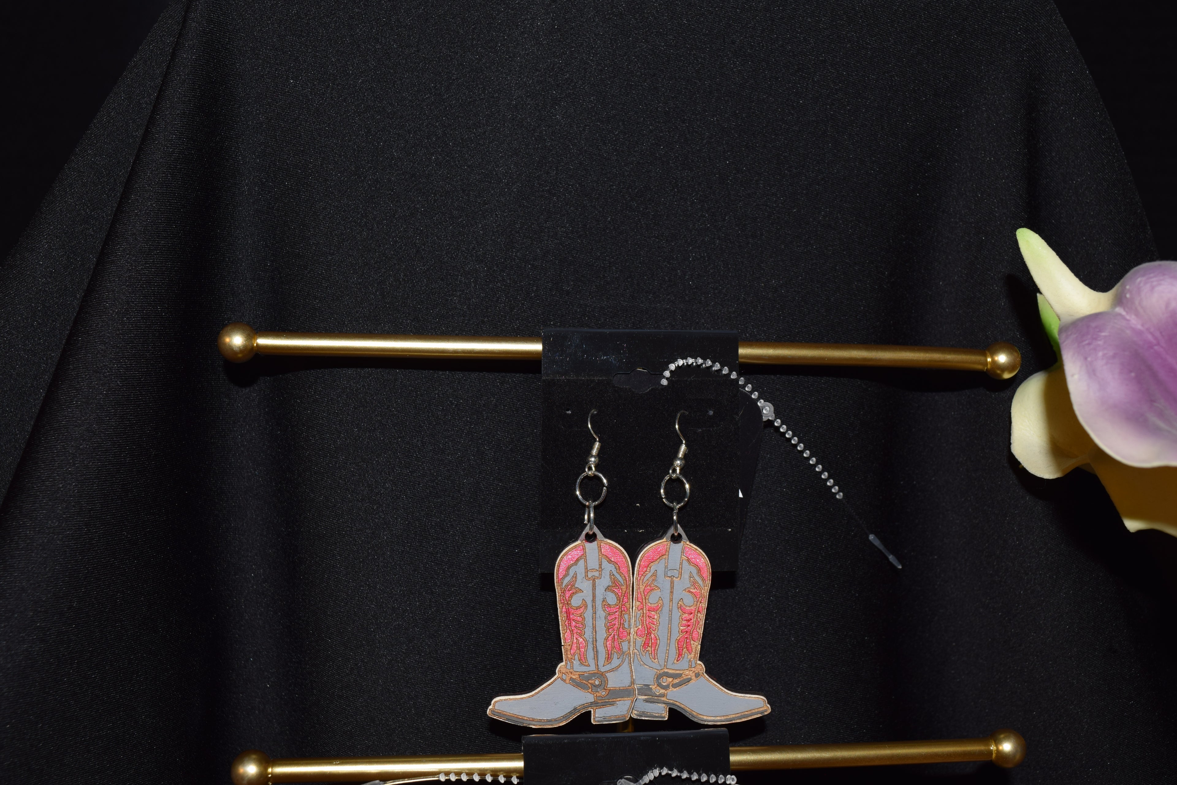 All Natural Hand Painted Both Sides Wood Dangle Earring - Cowboy/Cowgirl Boots