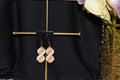 All Natural Hand Painted Both Sides Wood Dangle Earring - Inkinity Gold and White