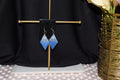 All Natural Hand Painted Both Sides Wood Dangle Earring - Blue and Silver
