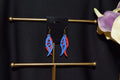 All Natural Hand Painted Both Sides Wood Dangle Earring - Red and Blue Flutter Wings