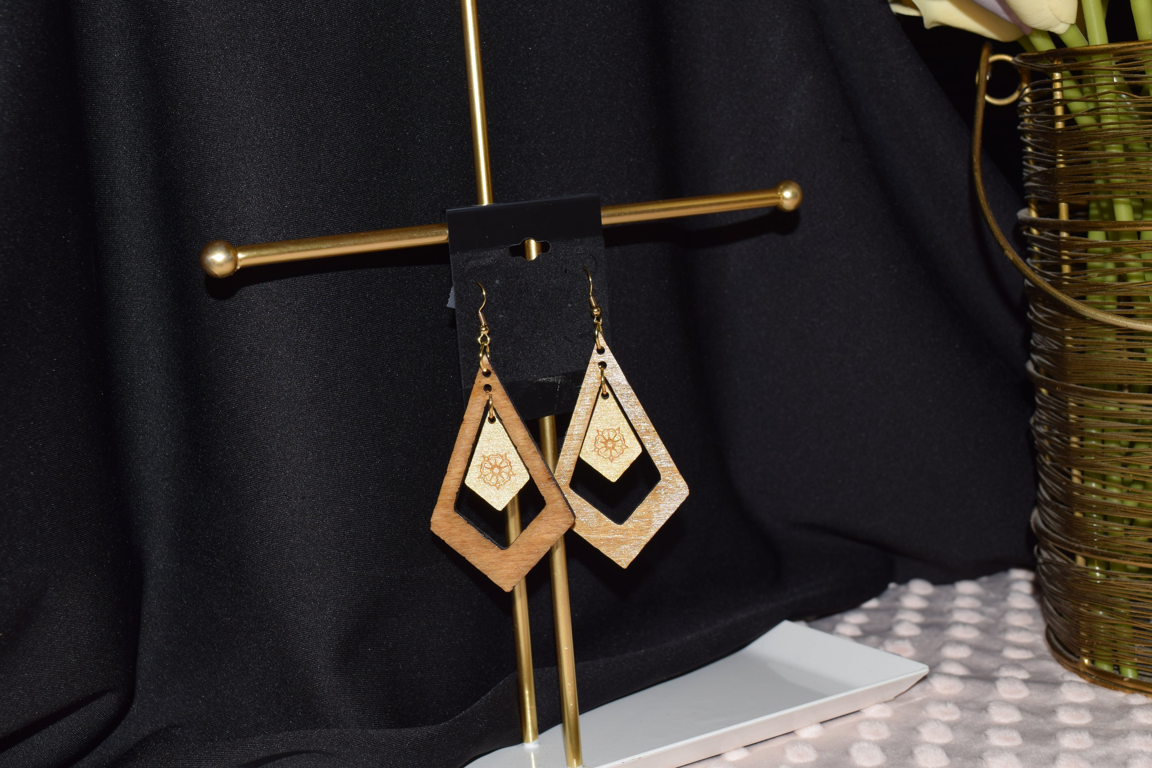 All Natural Wood Dangle Earring - Unique Design
