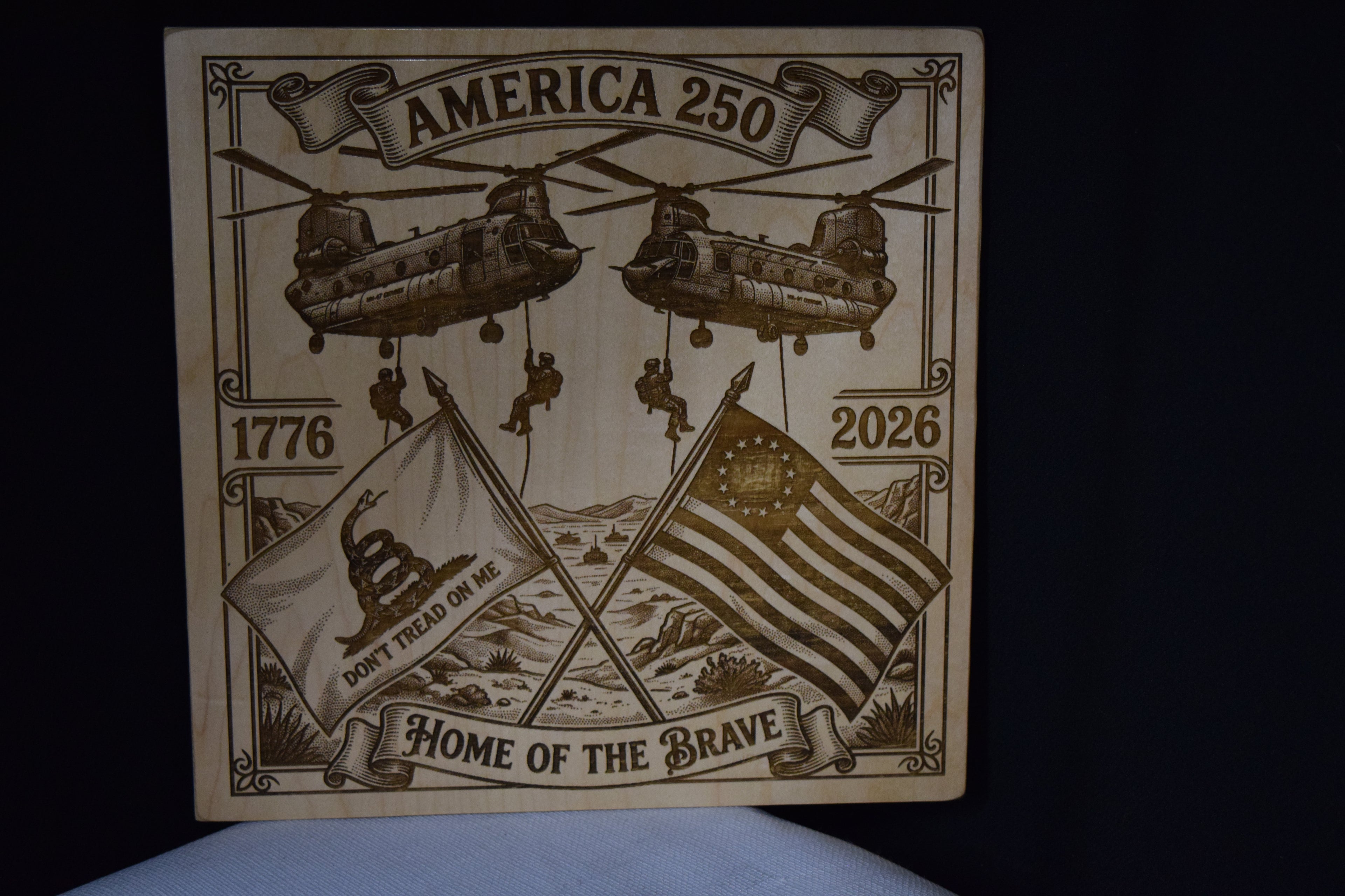 Laser Engraved Americana Wood Art Piece