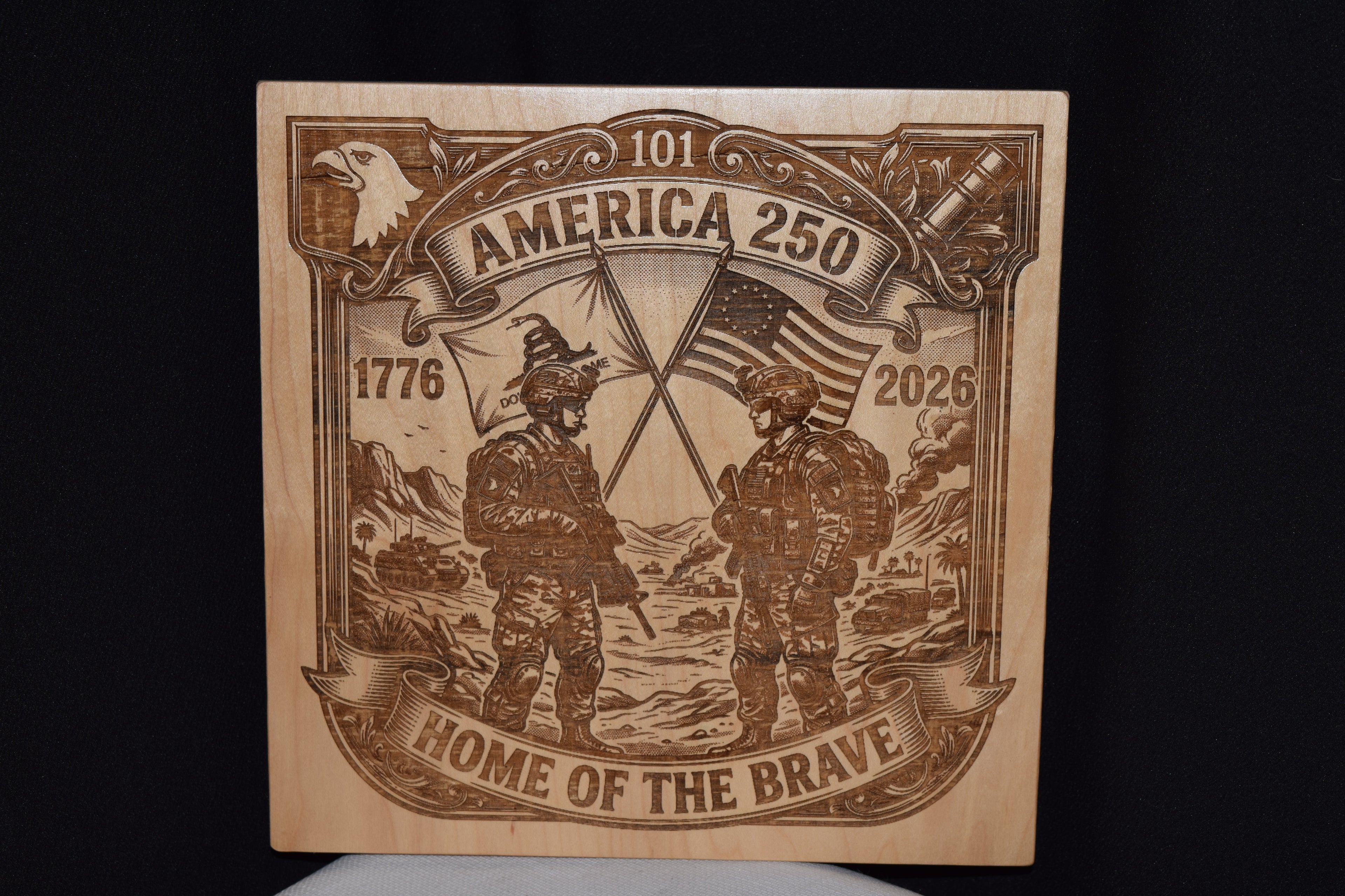 Laser Engraved Americana Wood Art Piece