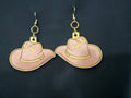 Wood Hand Painted Engraved Earrings - Cowgirl Hat