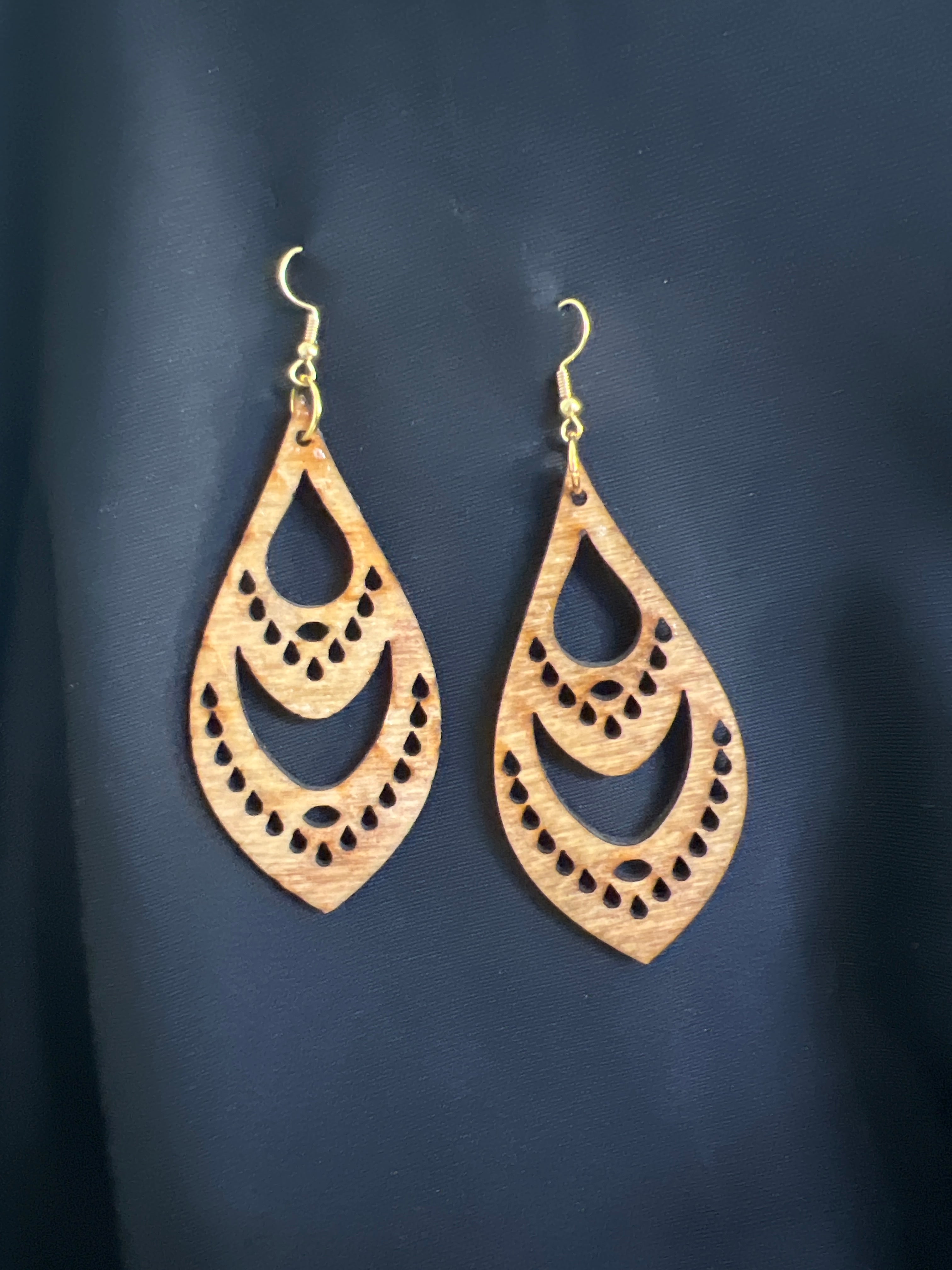 Wood Engraved All Natural Dangle Earrings - Unique Mandala Style