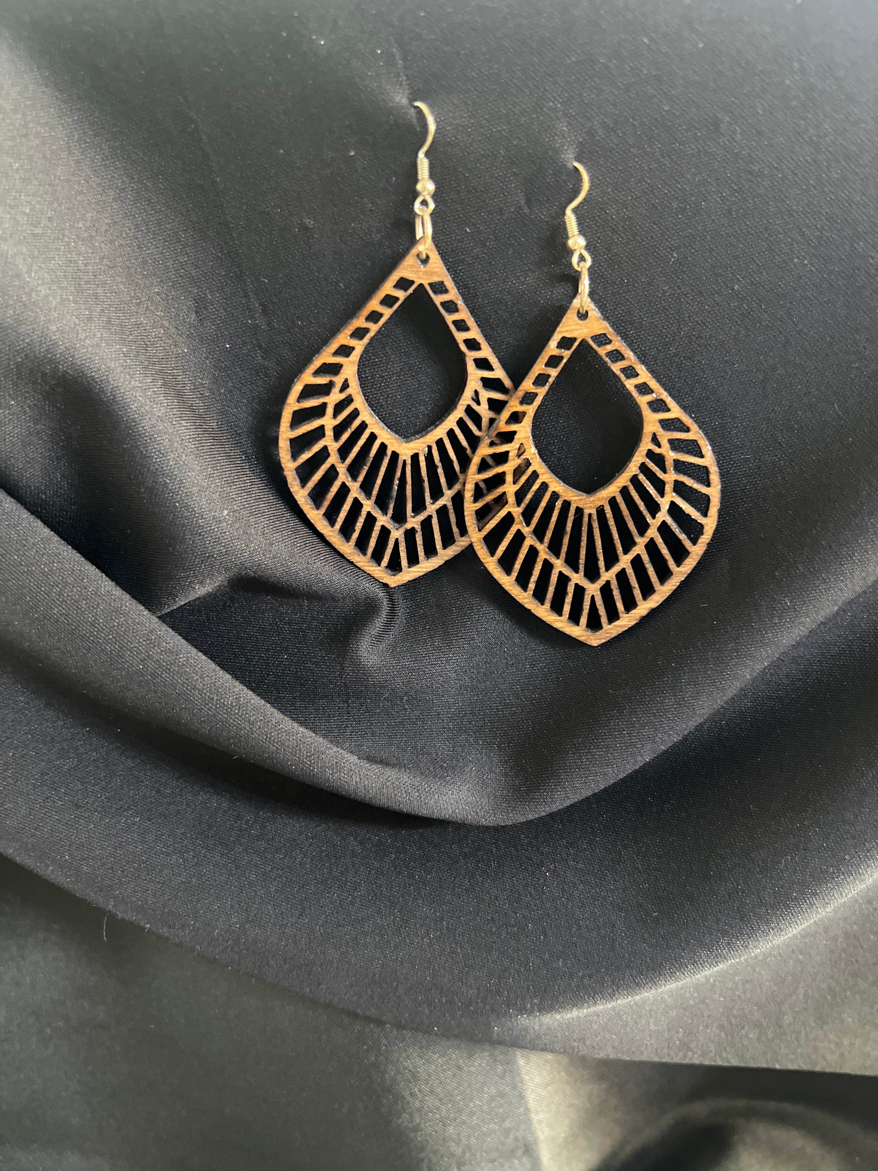 All Natural Hand Painted Both Sides Wood Dangle Earring - Mandala Style