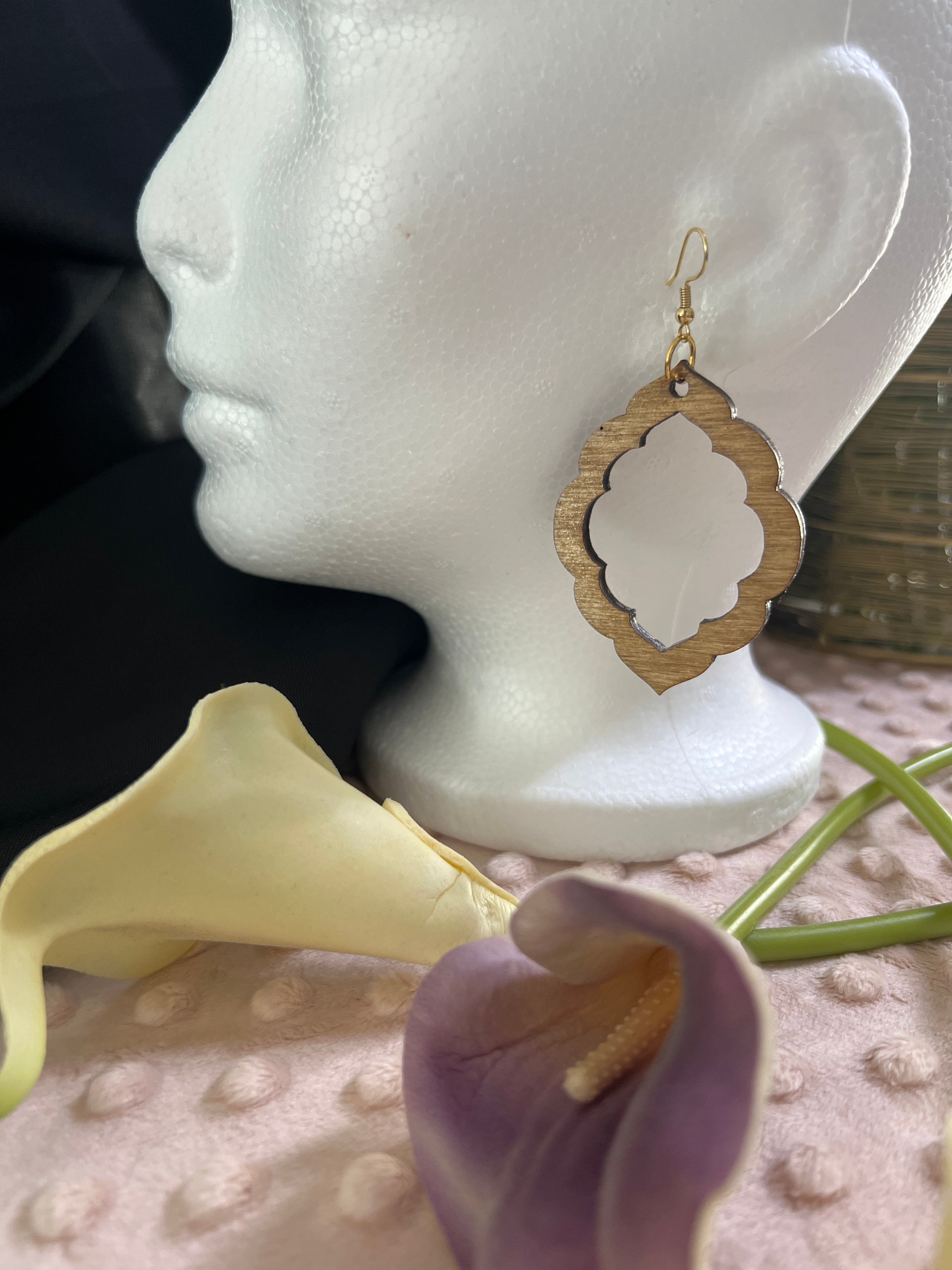 Wood Hand Painted Engraved All Natural Dangle Earrings - Unique Style
