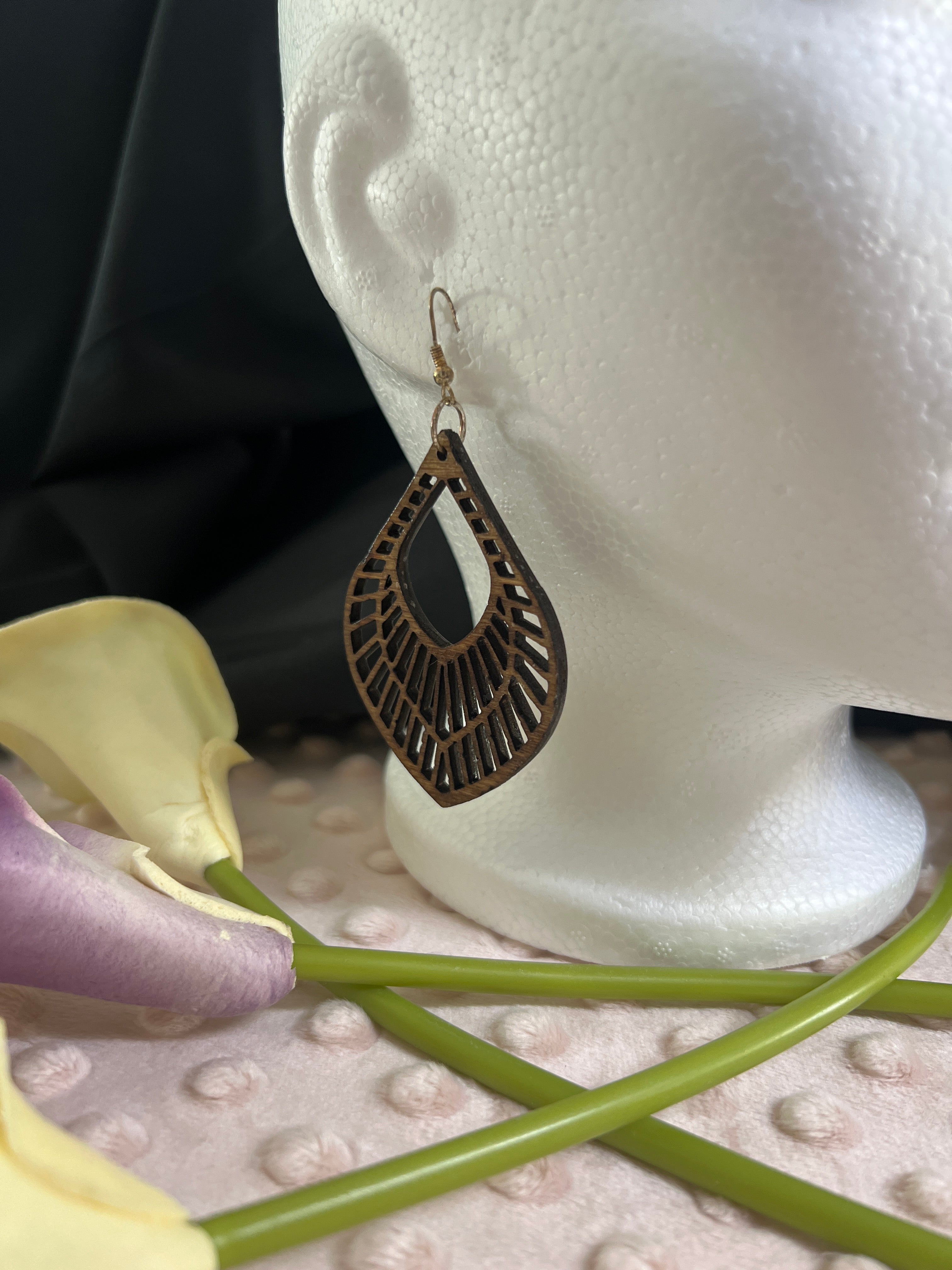 All Natural Hand Painted Both Sides Wood Dangle Earring - Mandala Style