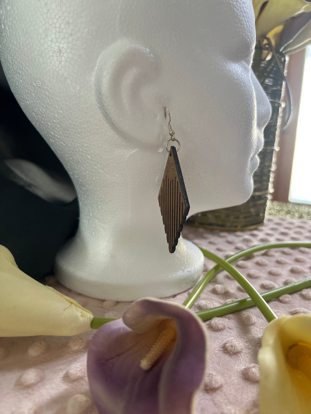 Wood Engraved Handmade Earrings All Natural - Unique Style